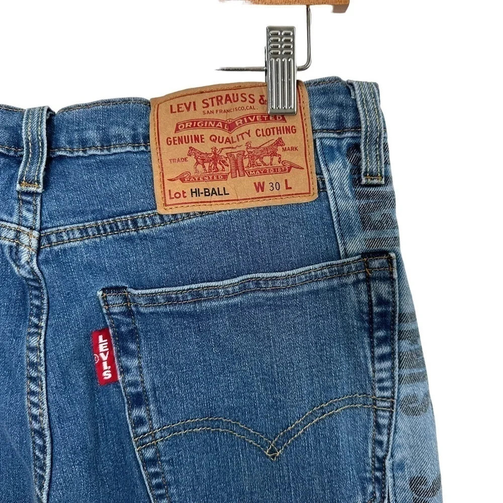 Levi's Mens Hi Ball Roll Jeans Size 30 Blue Medium Wash Logo Stripe Stretch